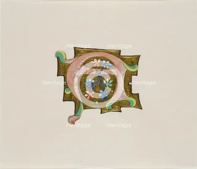 Decorated Initial "A" in Pink with Six Leaves and Two Balls, from a Choir Book, 19th cent... Creator: Unknown.