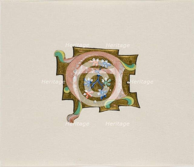 Decorated Initial "A" in Pink with Six Leaves and Two Balls, from a Choir Book, 19th cent... Creator: Unknown.