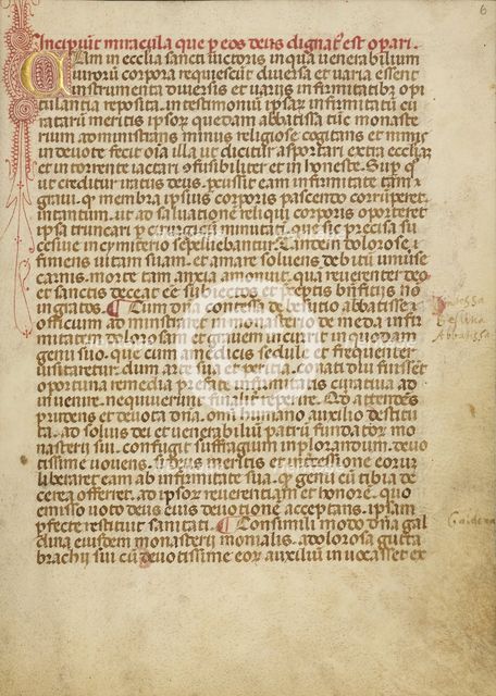 Decorated Initial C; Legenda Venerabilium Virorum Aymonis et Vermondi, about 1400. Creator: Anovelo da Imbonate.