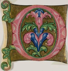 Decorated Initial "D" with Acanthus Leaves from a Choir Book, 14th century or modern, c. 1920. Creator: Unknown