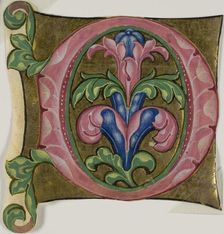 Decorated Initial "D" with Acanthus Leaves from a Choir Book, 14th century or modern, c. 1920. Creator: Unknown