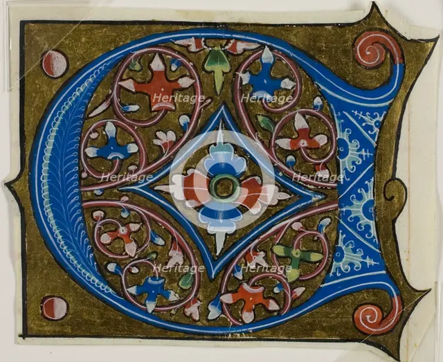Decorated Initial "D" with Leaves and Two Balls from a Choir Book, 15th century. Creator: Unknown.