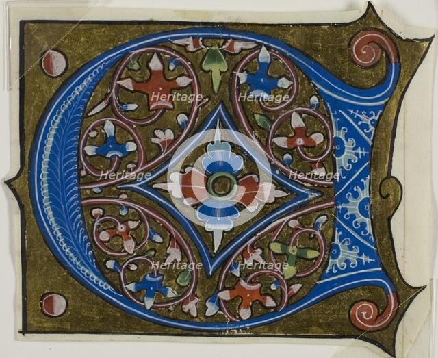 Decorated Initial "D" with Leaves and Two Balls from a Choir Book, 15th century. Creator: Unknown.