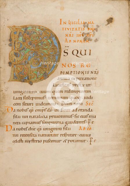 Decorated Initial D; Sacramentary, about 1025-1050. Creator: Unknown.