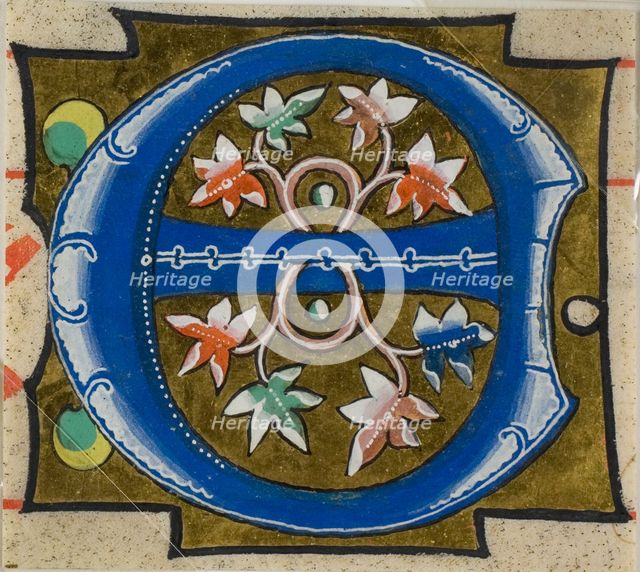 Decorated Initial "E" with Flowers from a Choir Book, 14th century or modern, c. 1920. Creator: Unknown.