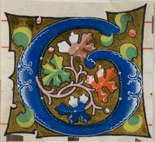 Decorated Initial "G" with Flowers from a Choir Book, 14th century or modern, c. 1920. Creator: Unknown