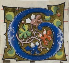 Decorated Initial "G" with Flowers from a Choir Book, 14th century or modern, c. 1920. Creator: Unknown