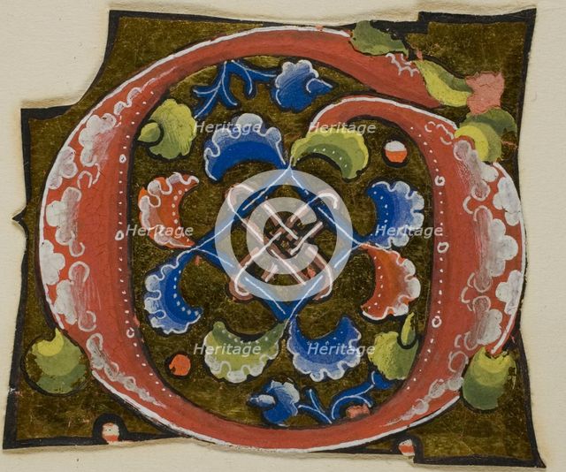 Decorated Initial "G" in Red with Conventional Flower from a Manuscript, 14th century or..., c. 1920 Creator: Unknown.