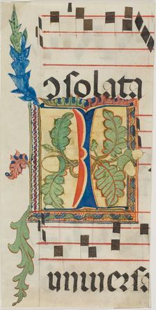 Decorated Initial "I" with Acorns and Leaves from a Choir Book, n.d., probably a modern copy. Creator: Unknown