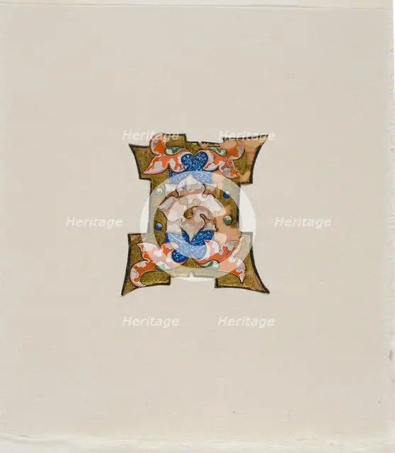 Decorated Initial "I" in Blue with Foliage and Four Balls, from a Choir Book, 19th century... Creator: Unknown.