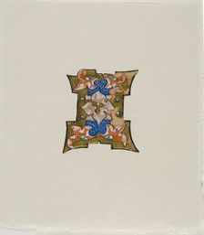 Decorated Initial "I" in Blue with Foliage and Four Balls, from a Choir Book, 19th century... Creator: Unknown