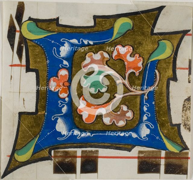 Decorated Initial "L" with Flowers from a Choir Book, 14th century or modern, c. 1920. Creator: Unknown.