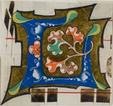Decorated Initial "L" with Flowers from a Choir Book, 14th century or modern, c. 1920. Creator: Unknown