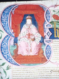 Decorated initial letter from a manuscript, 1559. Creator: Unknown