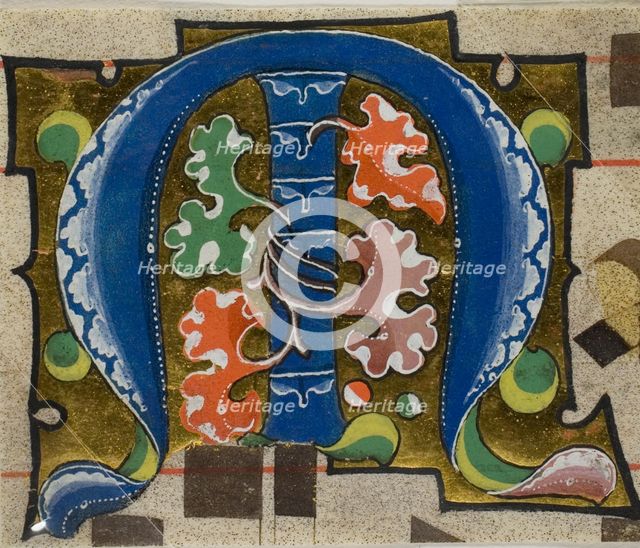 Decorated Initial "M" with Flowers from a Choirbook, 19th century imitation of 14th century style. Creator: Unknown.