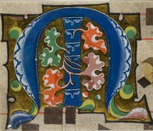 Decorated Initial "M" with Flowers from a Choirbook, 19th century imitation of 14th century style. Creator: Unknown