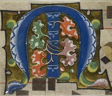 Decorated Initial "M" with Flowers from a Choirbook, 19th century imitation of 14th century style. Creator: Unknown