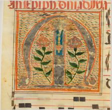 Decorated Initial "M" with Roses and a Medal from a Manuscript, n.d. Creator: Unknown