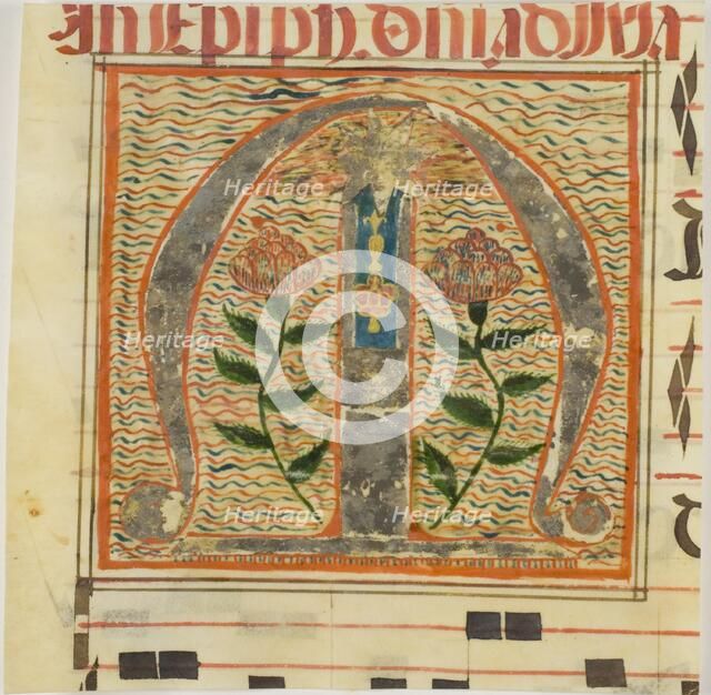 Decorated Initial "M" with Roses and a Medal from a Manuscript, n.d. Creator: Unknown.