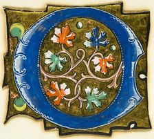 Decorated Initial "O" with Six Oak Leaves and Two Balls, 14th century or modern, c. 1920. Creator: Unknown