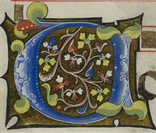 Decorated Initial "O" or "A" with Flowers from a Choirbook, 19th cent. imitation of 14th cent. style Creator: Unknown