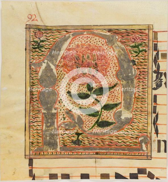 Decorated Initial "P" with Roses from a Manuscript, n.d. Creator: Unknown.