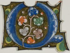 Decorated Initial "Q" with Three Balls and Six Leaves from a Choir Book, 14th century or..., c. 1920 Creator: Unknown