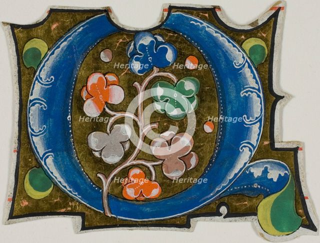 Decorated Initial "Q" with Three Balls and Six Leaves from a Choir Book, 14th century or..., c. 1920 Creator: Unknown.