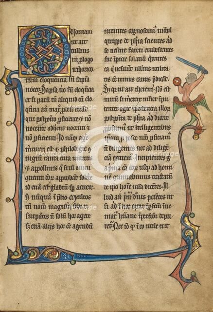 Decorated Initial Q; De Natura Avium; De Pastoribus et Ovibus; Bestiarium, 1277 or after. Creator: Unknown.