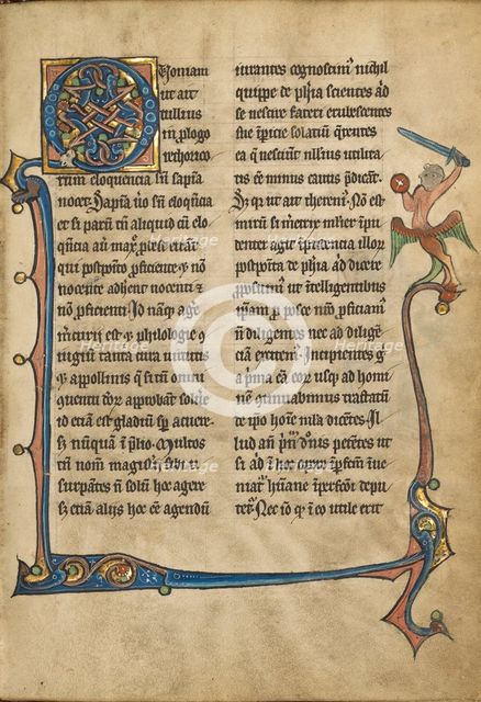 Decorated Initial Q; De Natura Avium; De Pastoribus et Ovibus; Bestiarium, 1277 or after. Creator: Unknown.
