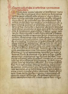 Decorated Initial Q; Legenda Venerabilium Virorum Aymonis et Vermondi, about 1400. Creator: Unknown