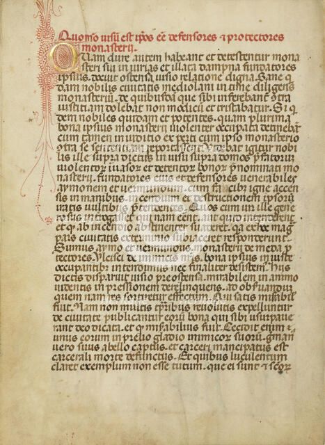 Decorated Initial Q; Legenda Venerabilium Virorum Aymonis et Vermondi, about 1400. Creator: Unknown.