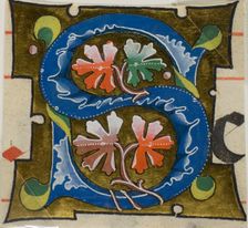 Decorated Initial "S" with Flowers from a Choirbook, 19th century imitation of 14th century style. Creator: Unknown