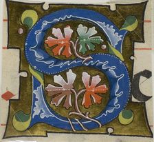 Decorated Initial "S" with Flowers from a Choirbook, 19th century imitation of 14th century style. Creator: Unknown