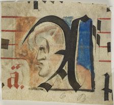 Decorated Initial with Grotesque in Profile from a Choir Book, early 15th century. Creator: Unknown