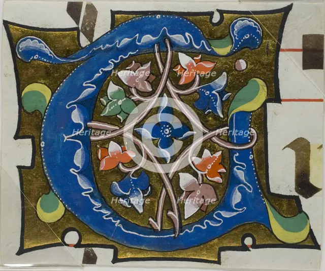 Decorated Initial "T" with Flowers from a Choirbook, 19th century imitation of 14th century style. Creator: Unknown.