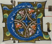Decorated Initial "T" with Flowers from a Choirbook, 19th century imitation of 14th century style. Creator: Unknown