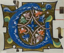 Decorated Initial "T" with Flowers from a Choirbook, 19th century imitation of 14th century style. Creator: Unknown