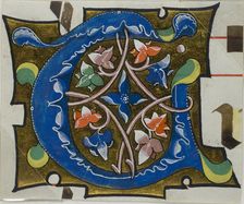 Decorated Initial "T" with Flowers from a Choirbook, 19th century imitation of 14th century style. Creator: Unknown