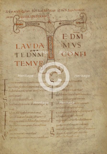 Decorated Initial T; Psalter, third quarter of 9th century. Creator: Unknown.