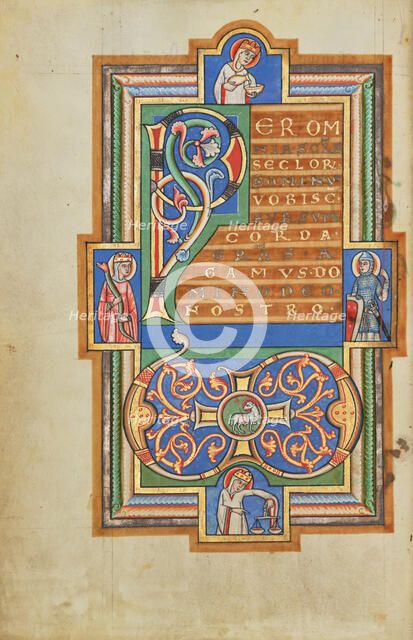 Decorated Text Page with a VD Monogram; Stammheim Missal, probably 1170s. Creator: Unknown.