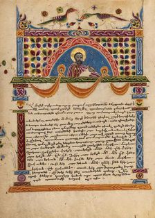 Decorated Text Page with half figure of Eusebius; Gospel Book, 1615. Creator: Mesrop of Khizan