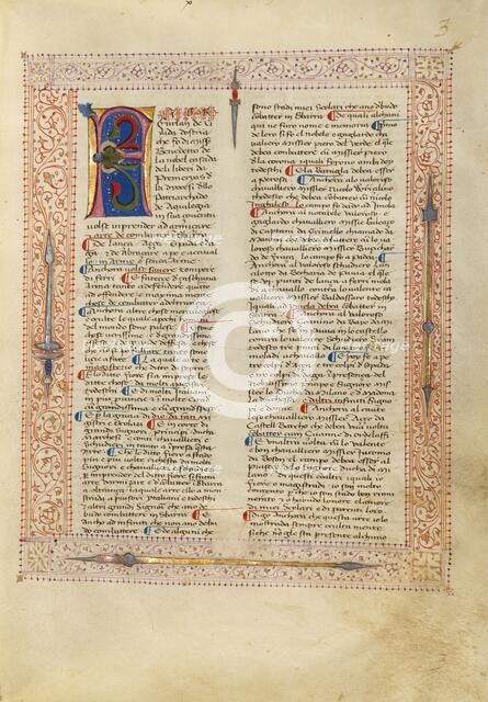 Decorated Text Page; Fior di Battaglia, about 1410. Creator: Fiore Furlan dei Liberi da Premariacco.
