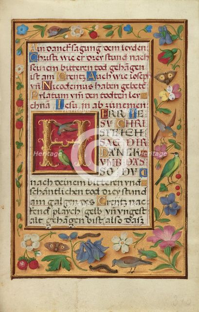 Decorated Text Page; Prayer Book of Cardinal Albrecht of Brandenburg, about 1525-1530. Creator: Simon Bening.