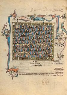 Decorated Text Page; Rothschild Pentateuch, 1296. Creators: Unknown, Elijah ben Meshallum, Elijah ben Jehiel