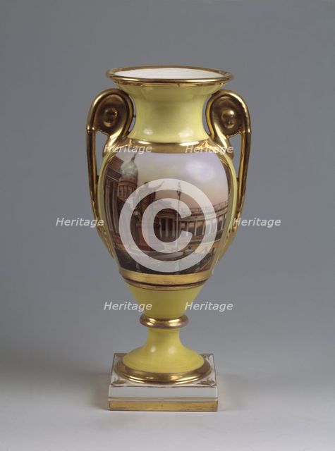 Decorative vase with the view of the M. Kutuzov-monument and the Kazan-Virgin-Cathedral, 1830-1840s. Artist: Master of the A. Popov Factory (First half of 19th cen.)