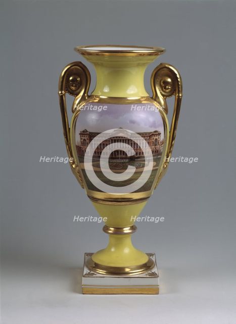Decorative vase with the view of the Smolny-Institute for noble girls, 1830-1840s. Artist: Master of the A. Popov Factory (First half of 19th cen.)