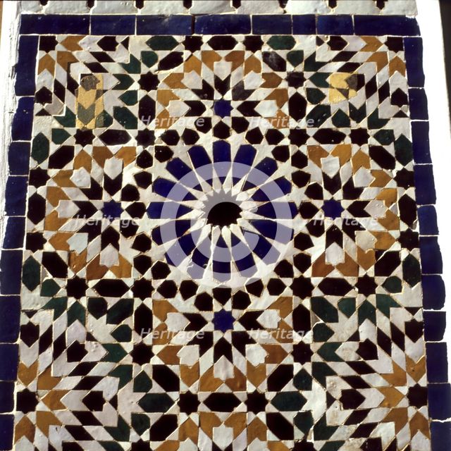 Decorative wall tiles in the Bahia Palace of Marrakech.
