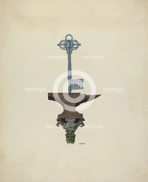 Decorative Ironwork & Locksmith Sign, c. 1939. Creator: Ray Price.