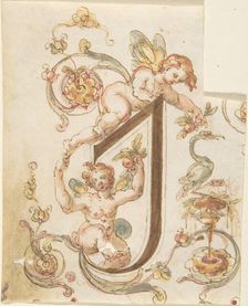 Decorative Letter "I" with Putti (Embroidery Design?), 16th century. Creator: Anon